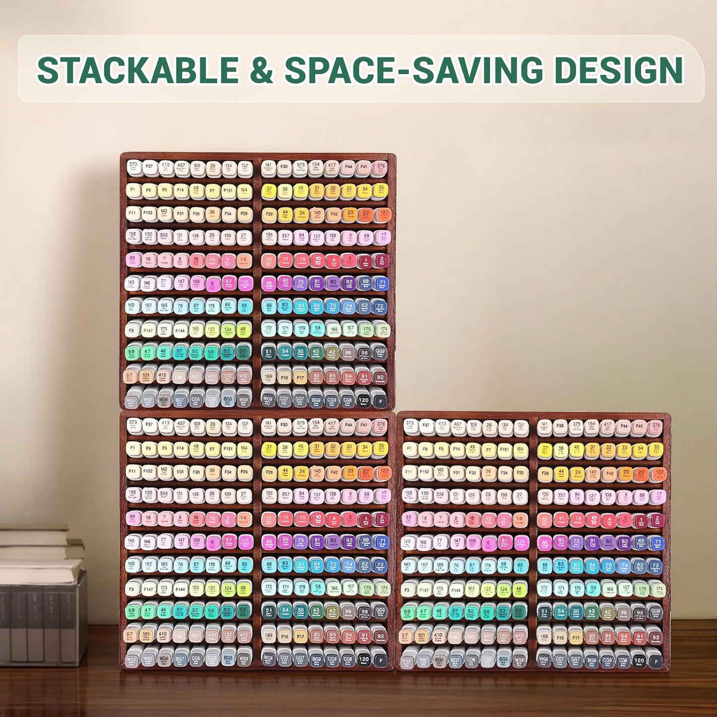 walowalo Markers Organizer Hold 176 Markers Birthday Gifts Bamboo Pen Holder Art Supply Pencil Alcohol Storage Organizer 22 Compartments All-in-One Marker Storage for Home Office Desk Classroom