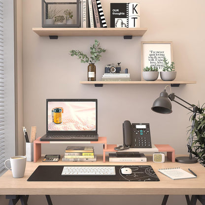 WESTREE Dual Monitor Stand Riser - 2 Shelf Computer Stand with Adjustable Length and Angle, Desktop Organizer for 2 Monitors