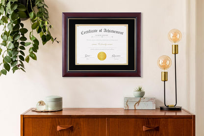 ELSKER&HOME Diploma Frame - Wide Solid Wood Frame - Black Velvet Golden Rim Mat - Semi-Tempered Glass - Includes Hanging Hardware and Desktop Easel(ONLY Display 11×14 Document/Certificate)