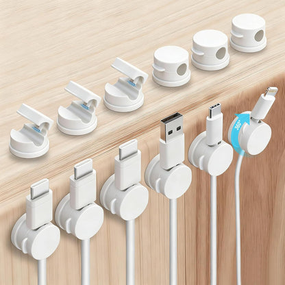 OneLeaf 12 Pack 360° Rotatable Spring Cable Clips[1s Lock], Adhesive Cord Holder for Nightstand, Phone Charger Cord Holder for Desk Home Office Car Game Station