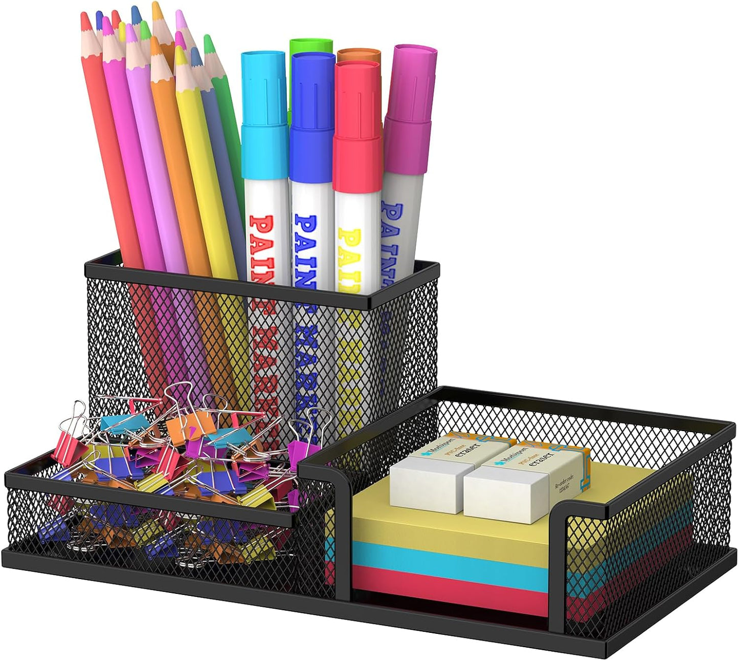 SUPEASY Pen Holder Desk Organizer, Office Supplies Pencil Holder with 3 Compartments, Desk Accessories and Workspace Organizers for Home School Classroom, Black