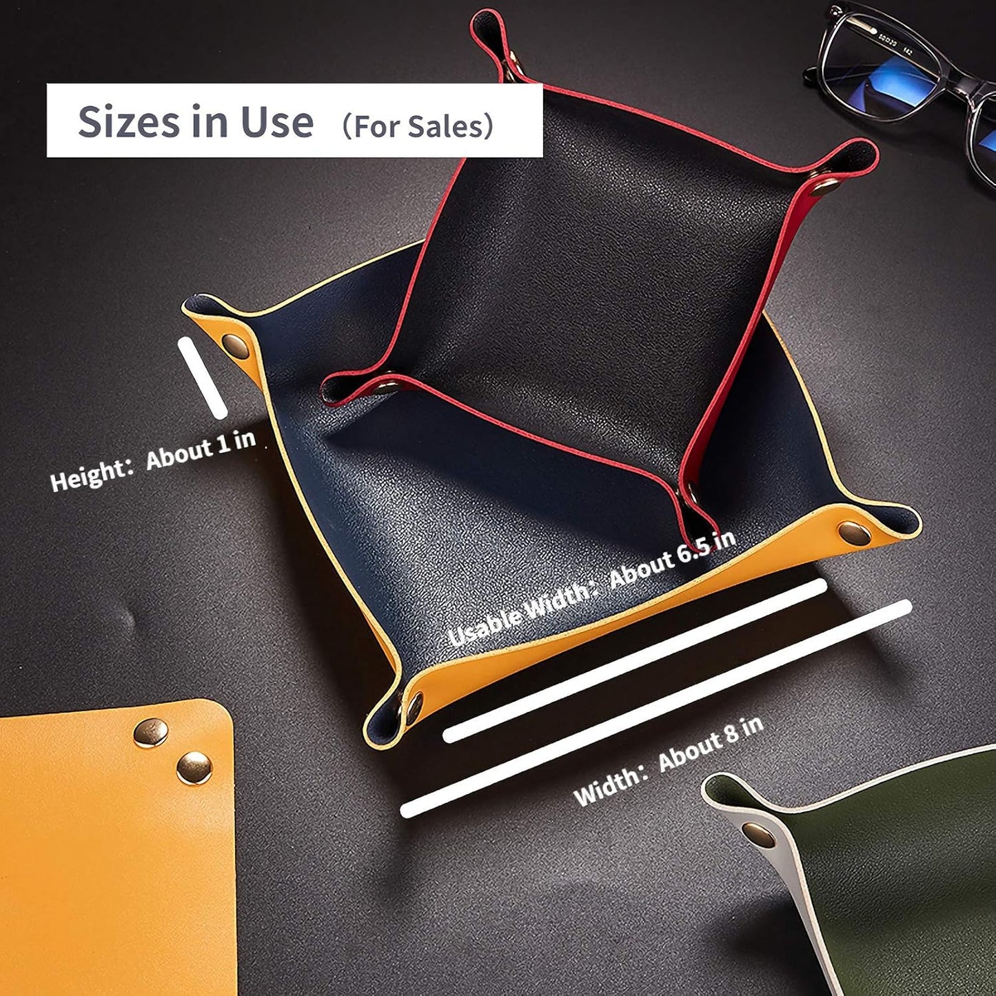 Leather Valet Tray for Men Women, Small Jewelry Catchall Tray, Deskop Nightstand Organizer, Portable Travel Key Plate for Entryway Table, Watch Candy Gifts (Red + Black)