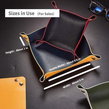 Leather Valet Tray for Men Women, Small Jewelry Catchall Tray, Deskop Nightstand Organizer, Portable Travel Key Plate for Entryway Table, Watch Candy Gifts (Red + Black)