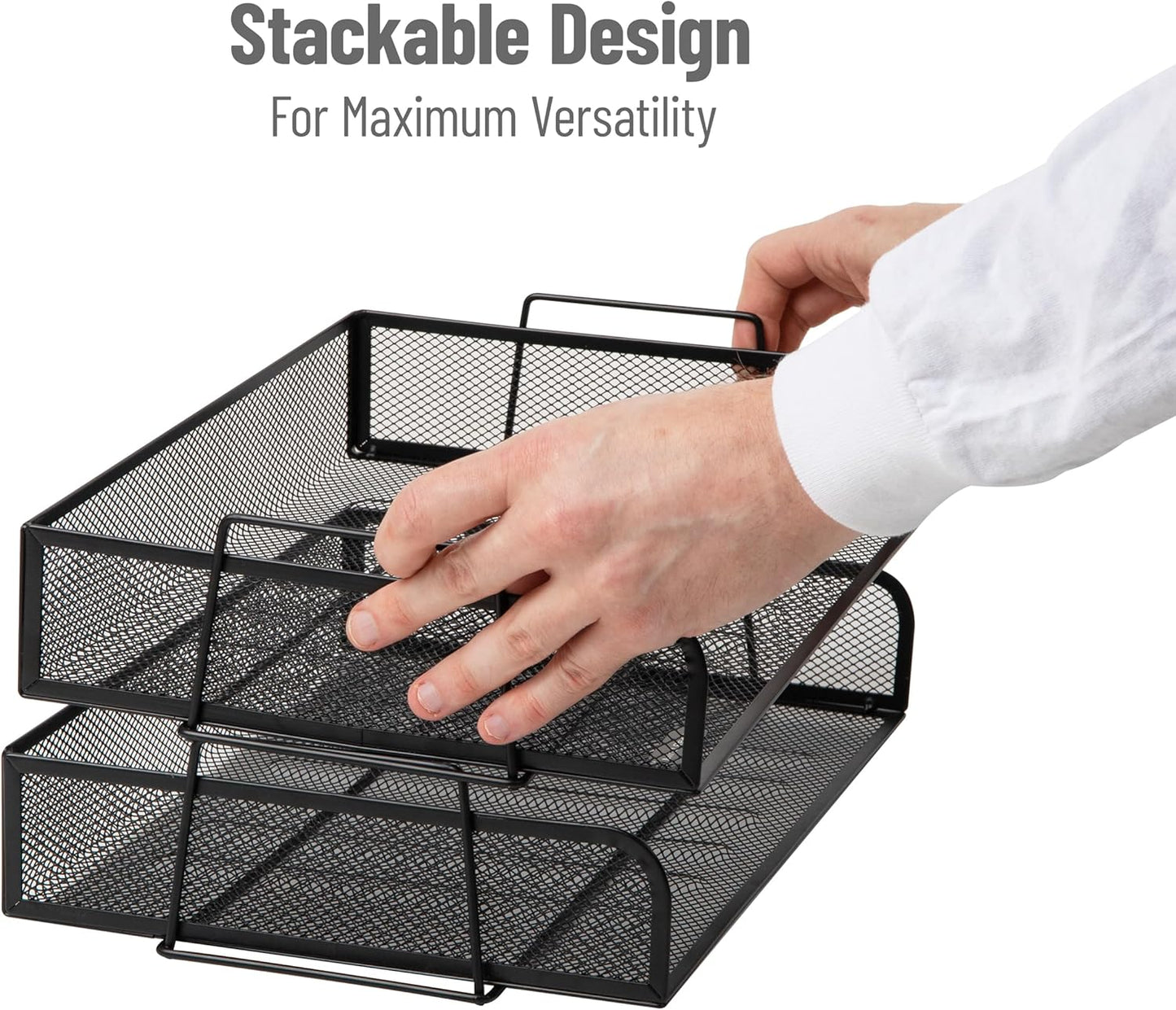 Mind Reader Stackable Paper Tray, Desktop Organizer, File Storage, Office, Metal Mesh, 2 Pcs., Black