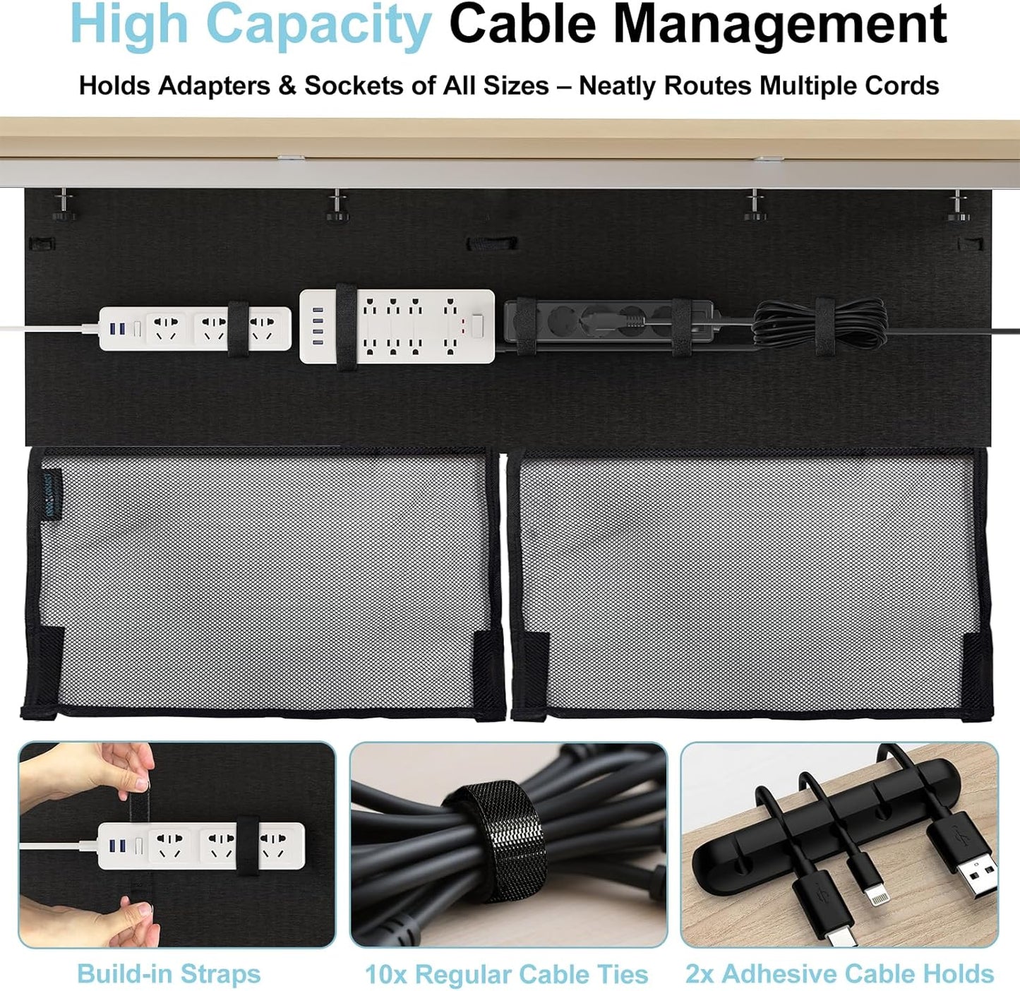No Drill Under Desk Cable Management and Privacy Panel 2 in 1 | Modesty Panel with Cord Organizer |Felt Standing Desk Back Skirt for Office,Home(47.2")