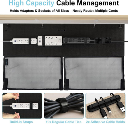 No Drill Under Desk Cable Management and Privacy Panel 2 in 1 | Modesty Panel with Cord Organizer |Felt Standing Desk Back Skirt for Office,Home(47.2")