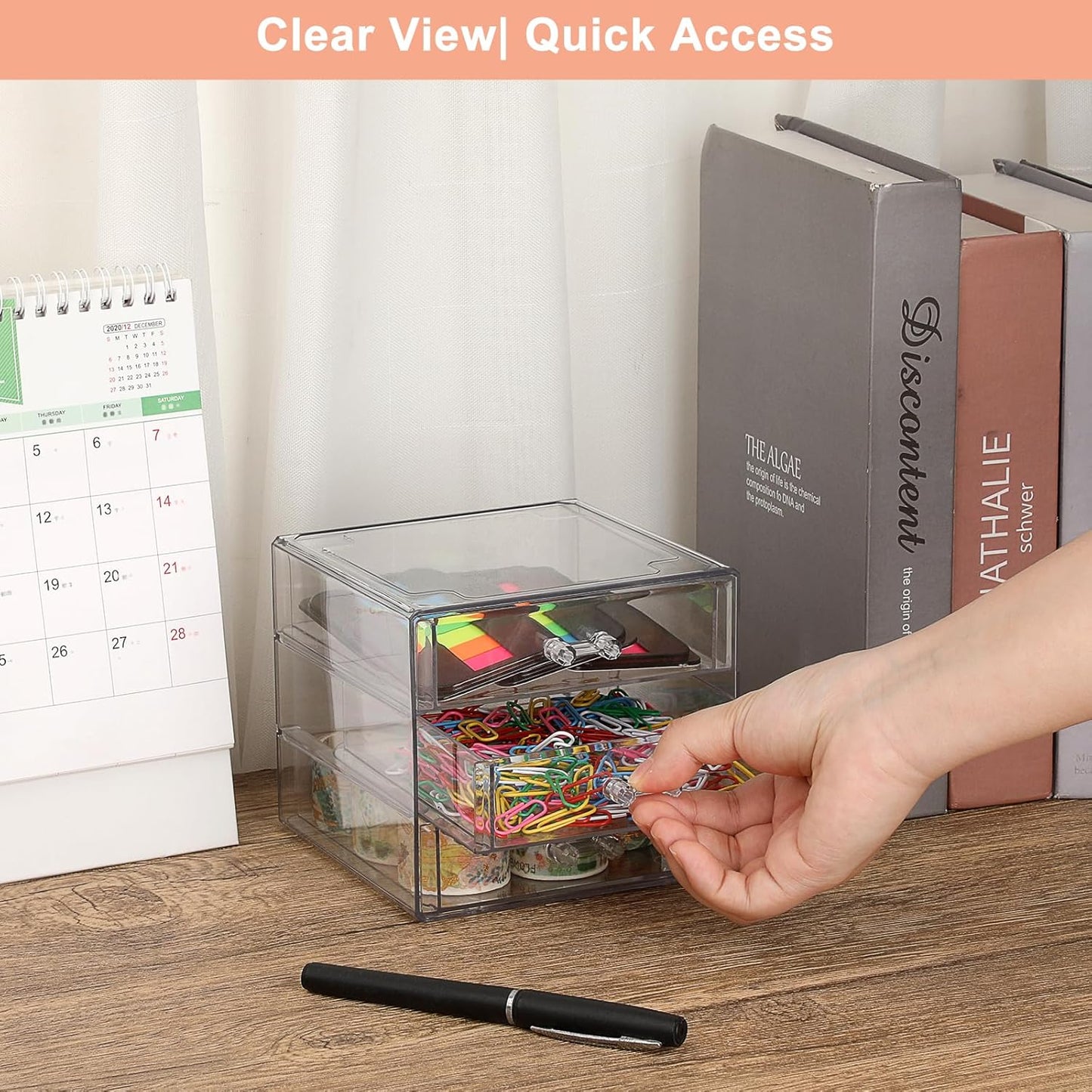 BTSKY Clear Acrylic Storage Organizer with Drawers, 3-Layer Desktop Organizer for Office Essentials, Multi-Purpose Stackable Container for Bathroom Vanity, Desk Makeup Jewelry Container Storage Box