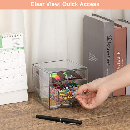 BTSKY Clear Acrylic Storage Organizer with Drawers, 3-Layer Desktop Organizer for Office Essentials, Multi-Purpose Stackable Container for Bathroom Vanity, Desk Makeup Jewelry Container Storage Box