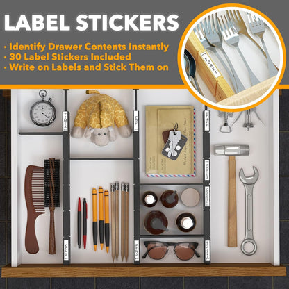 SpaceAid Bamboo Drawer Dividers with Inserts and Labels, Kitchen Adjustable Drawer Organizers, Expandable Organization for Home, Office, Dressers, 4 Dividers with 9 Inserts (17"-22" Natural)