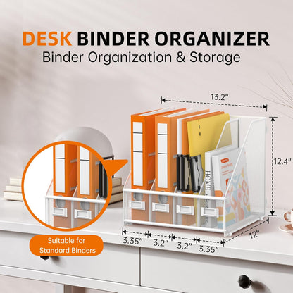 DALTACK 5 Vertical Compartments Magazine File Holder, Binder Organizer, Metal Desk Organizers for Office Home School Classroom Organization, Black