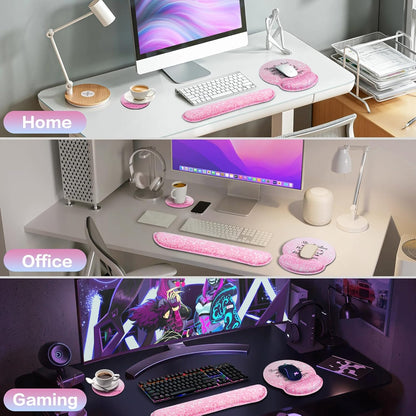 Mouse Pad with Wrist Rest Set, Qomolama 3-in-1 Wrist Support Mouse Pad Set, Floral Gaming Mousepad with Anti-Skid Base,Ergonomic Mouse Pad,Memory Foam Keyboard Gel Wrists Rest