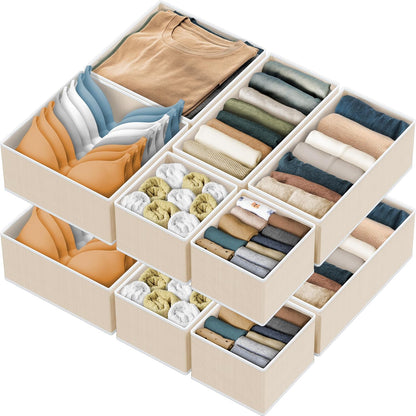 SIMPLE HOUSEWARE Foldable Drawer Organizer for Clothes/Underwear/Panty/Onesie Stocking Bin, Set of 12, Black