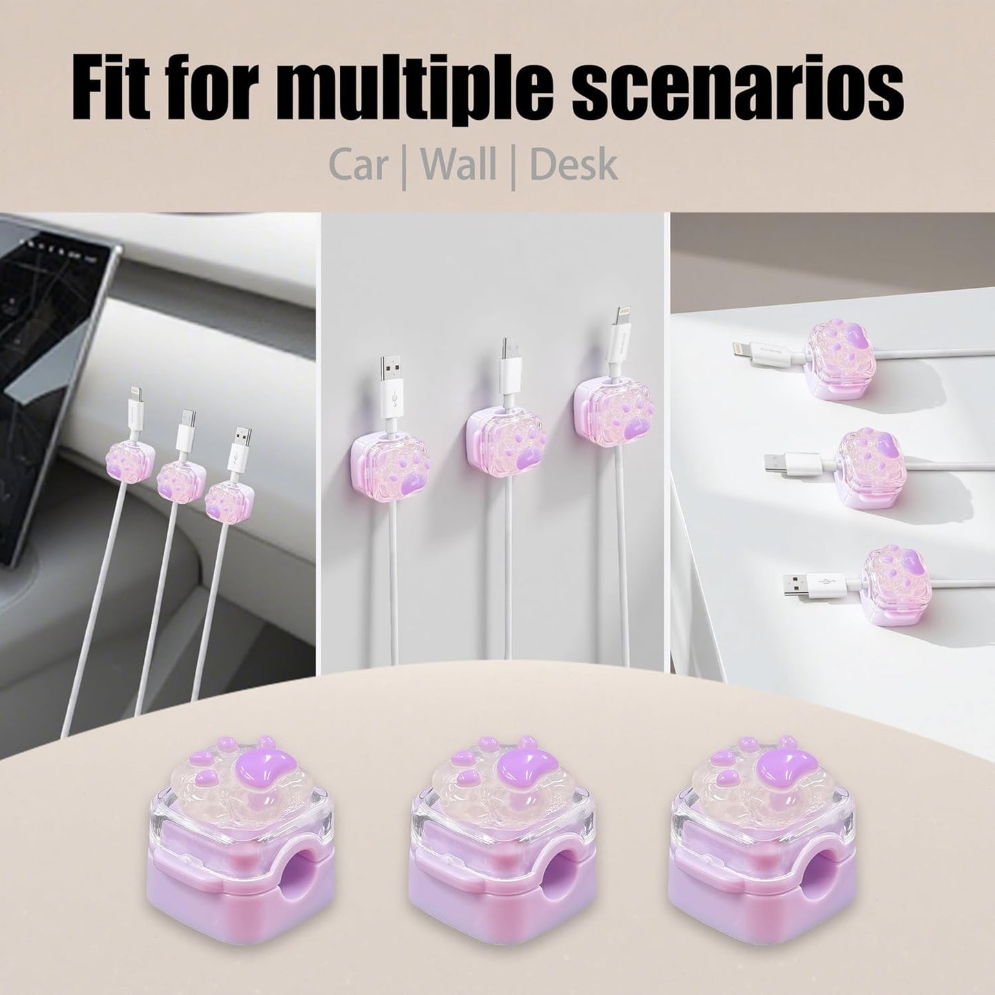 9Pack Magnetic Cable Clips for Nightstand, Adhesive Night-Glowing Cord Holder Organizer for Office Home Desk Wall Car (Star Cat Strawberry)