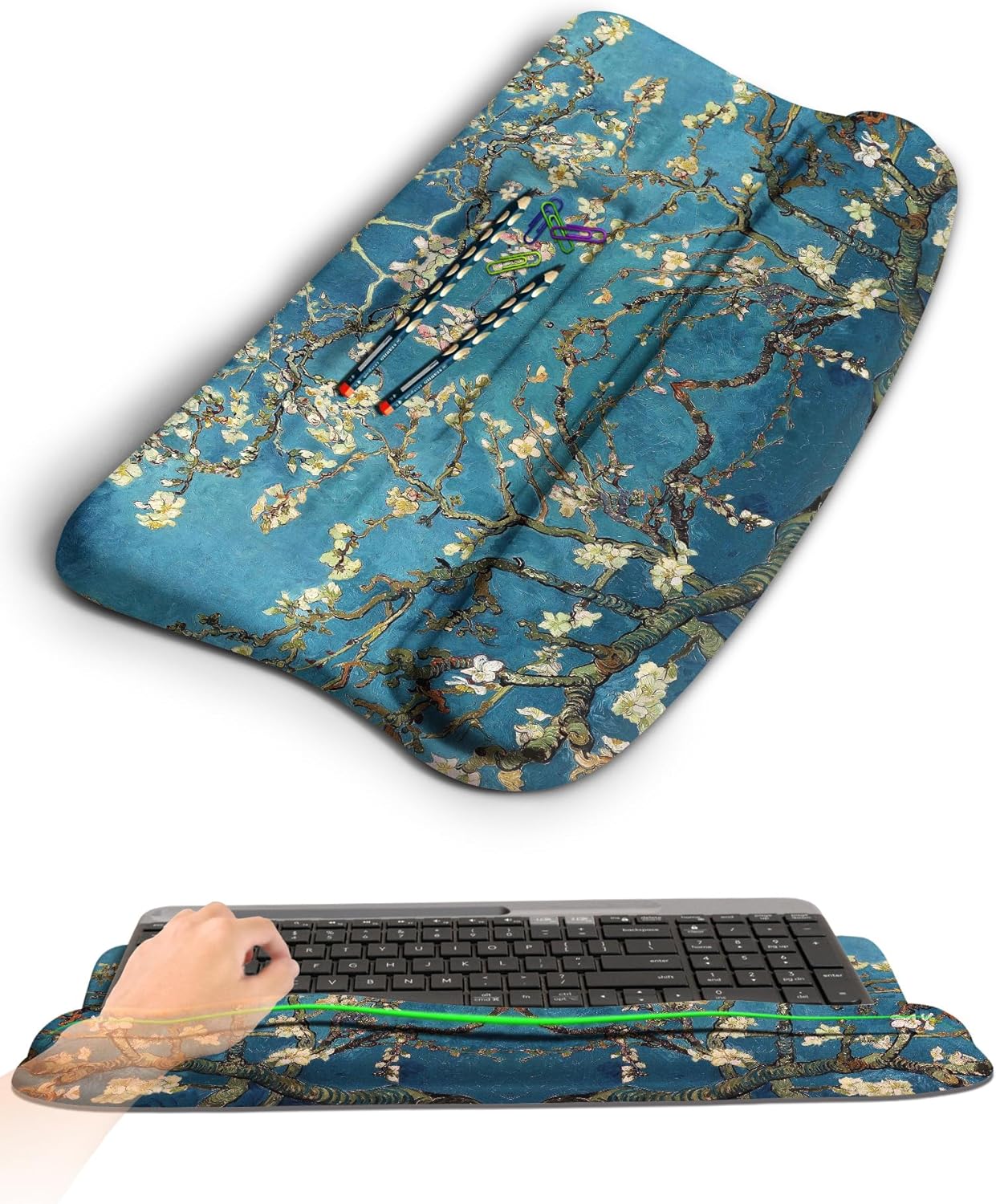 Ergonomic Wave Wrist Rest with Keyboard Stand, Cushioned Palm Rest, Comfortable Integrated Memory Foam for Natural Typing and Relieve Wrist Pain, Dark Night Black