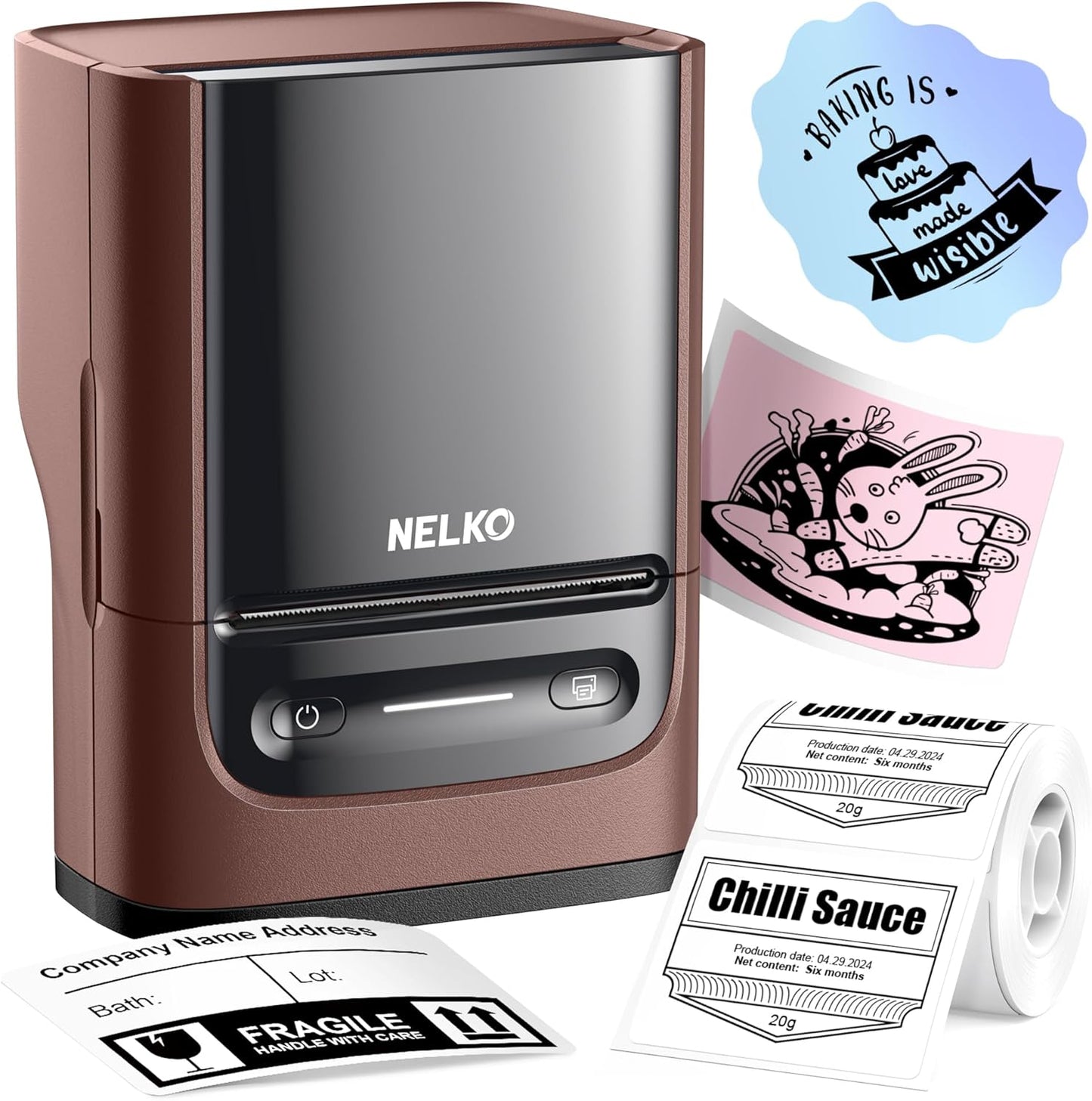 Nelko Label Maker Machine with Tape, PM220 Bluetooth Label Printer, 2 Inch Portable Thermal Printer for Small Business, Address, Logo, Clothing, Smart AI APP for iOS, Android & PC, White