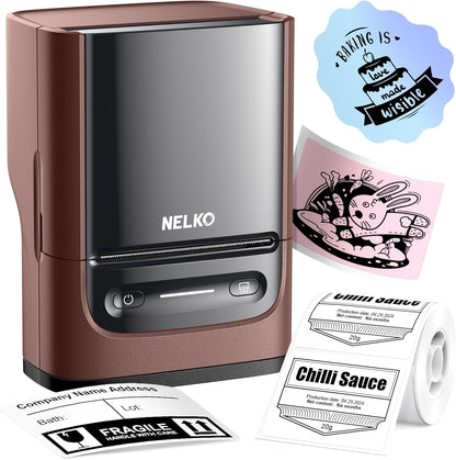 Nelko Label Maker Machine with Tape, PM220 Bluetooth Label Printer, 2 Inch Portable Thermal Printer for Small Business, Address, Logo, Clothing, Smart AI APP for iOS, Android & PC, White
