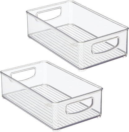 iDesign Stackable Pantry Bin with Handles for Kitchen Storage Set of 2, Clear, Made in USA