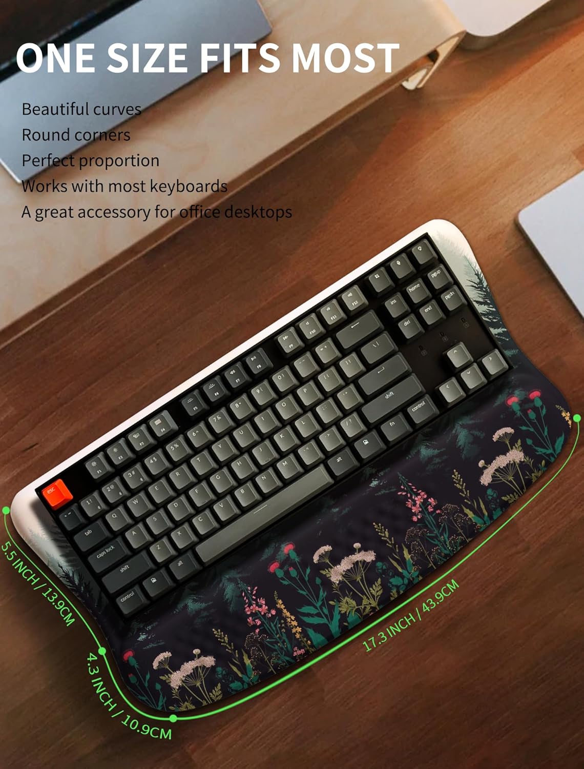 Ergonomic Wave Wrist Rest with Keyboard Stand, Cushioned Palm Rest, Comfortable Integrated Memory Foam for Natural Typing and Relieve Wrist Pain, Dark Night Black