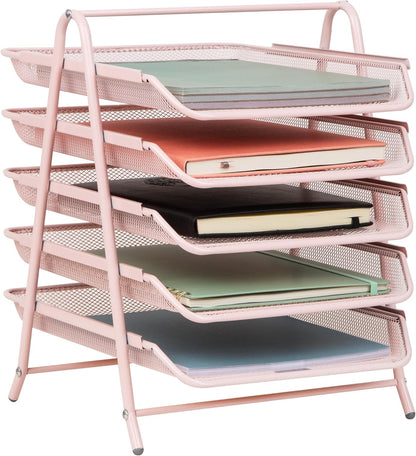Mind Reader 5-Tier Paper Tray Organizer, Vertical Desktop File Storage Rack, Office, Metal Mesh, Black