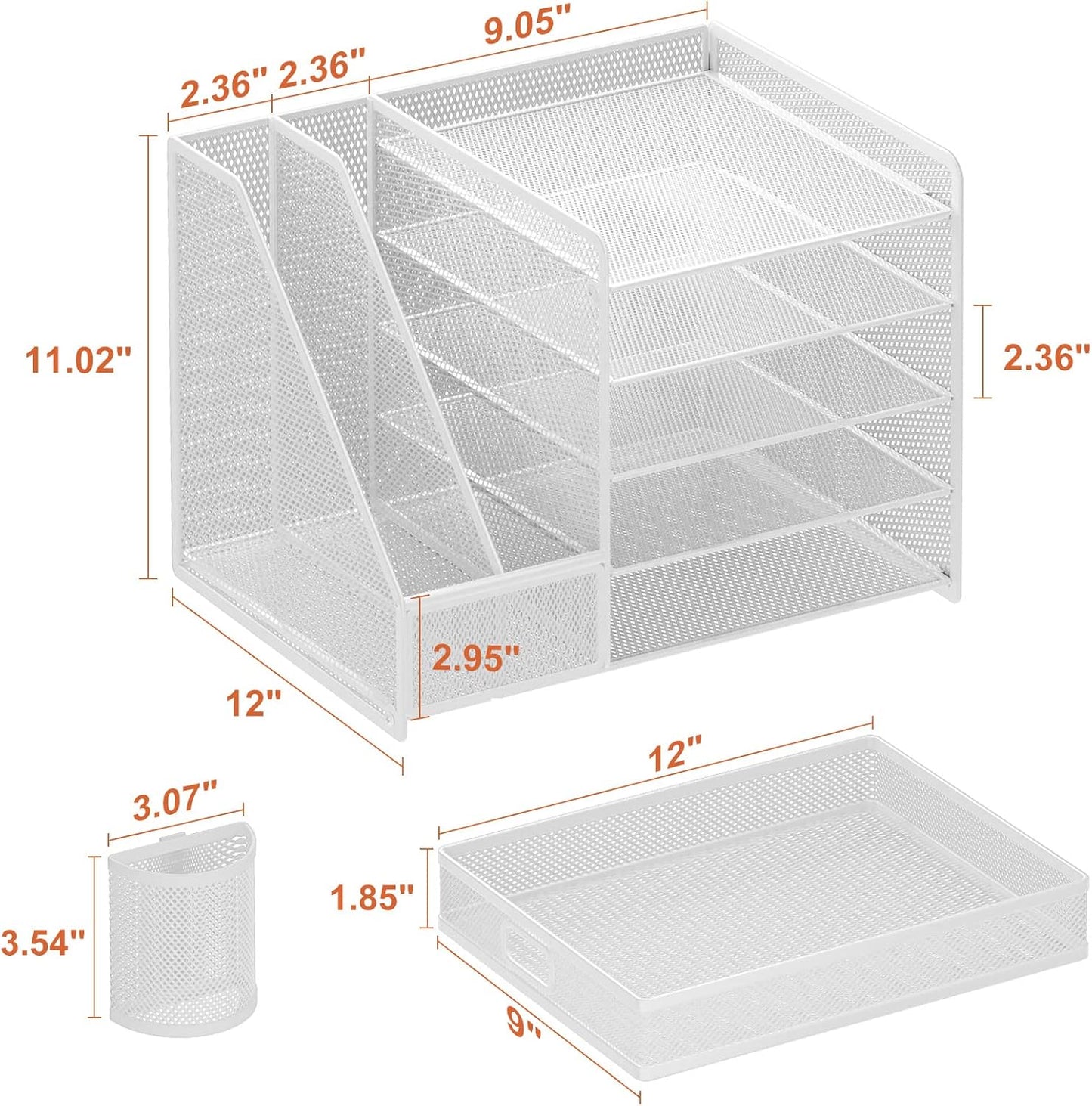 Marbrasse Desk Organizer with File Holder, 5-Tier Paper Letter Tray Organizer with Drawer and 2 Pen Holder, Mesh Desktop Organizer and Storage with Magazine Holder for Office Supplies(Black)
