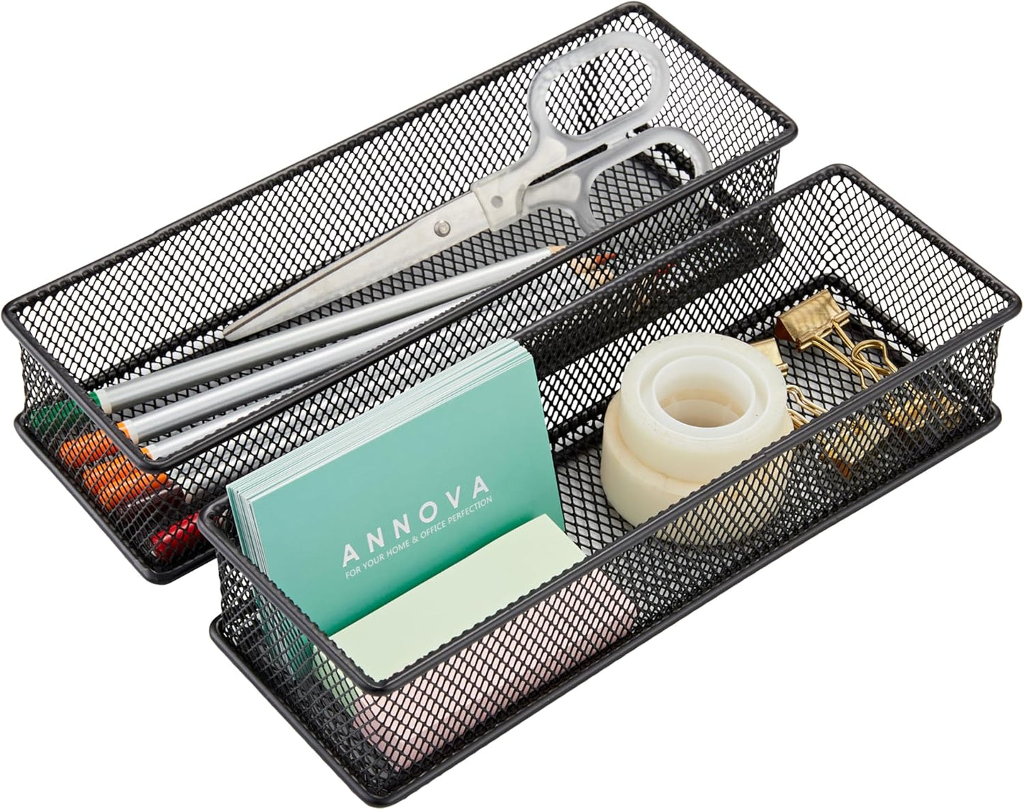 Annova Stackable Mesh Drawer Cabinet and Shelf Organizer Bins Storage Basket School Office Supply Holder Tray- Set of 2 (Gold, 3x3x2 Inch)
