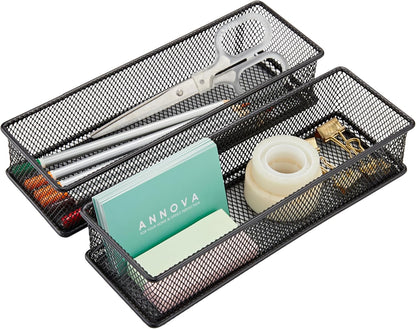 Annova Stackable Mesh Drawer Cabinet and Shelf Organizer Bins Storage Basket School Office Supply Holder Tray- Set of 2 (Gold, 3x3x2 Inch)