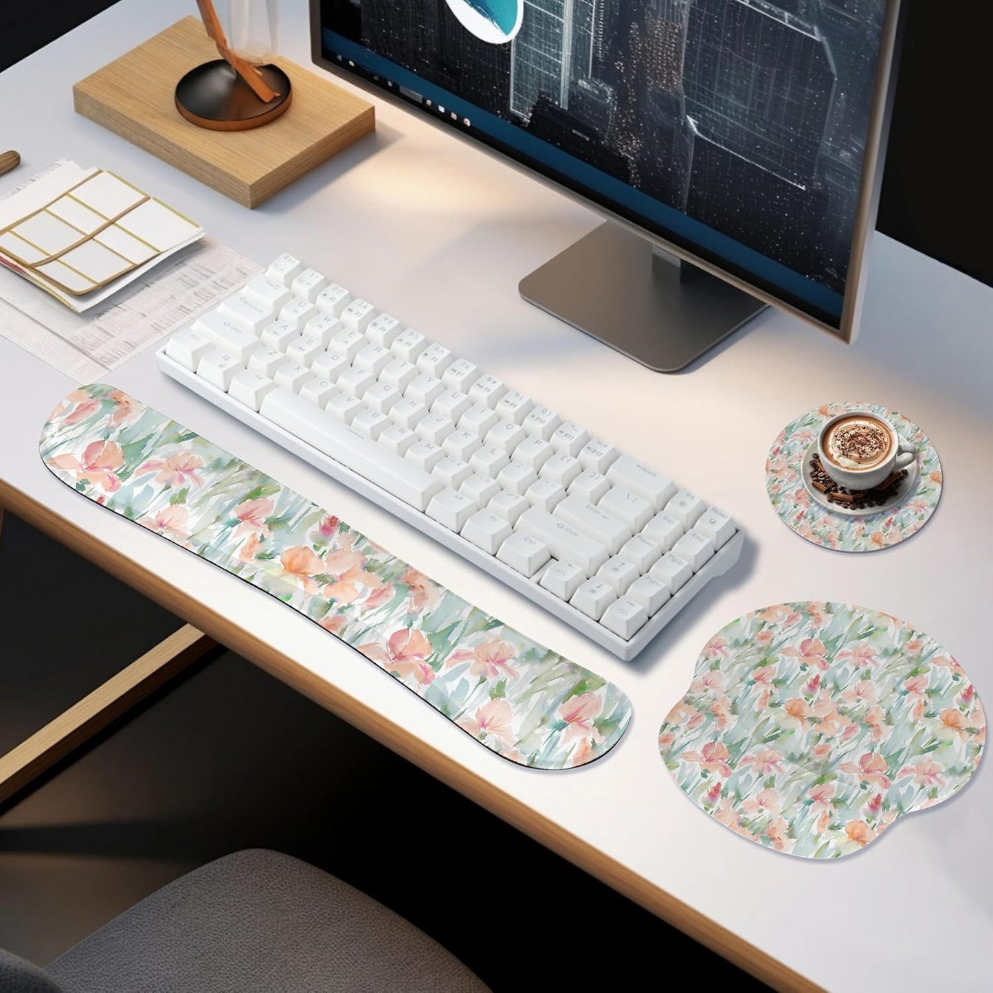 Ergonomic Keyboard Mouse Pad Wrist Rest Support Set for Laptop/Computer/Desktop,Memory Foam Hand Rest Wrist Cushion for Gaming/Office,Lightweight Comfortable & Pain Relief (Flowers)