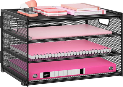 Lavatino 3-Tier Letter Tray Desk Paper Organizer – Black Mesh Metal File Tray Organizer for Desk, Office Supplies & Home Organization | Fits A4/Letter Paper, Mail, Magazines and Office Accessories