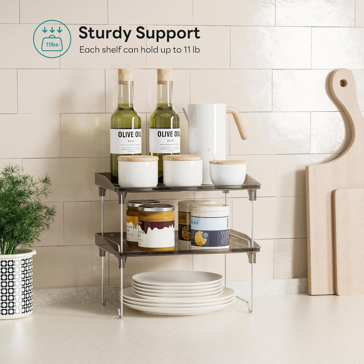 STARLATTA 2 Pcs Cabinet Organizer Shelf, Stackable Kitchen Counter Shelves, Spice Rack,Countertop Organizers, Clear Plastic Storage Shelves Rack for Makeup,Bathroom,Cupboard,Desk,Pantry Organization