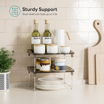STARLATTA 2 Pcs Cabinet Organizer Shelf, Stackable Kitchen Counter Shelves, Spice Rack,Countertop Organizers, Clear Plastic Storage Shelves Rack for Makeup,Bathroom,Cupboard,Desk,Pantry Organization