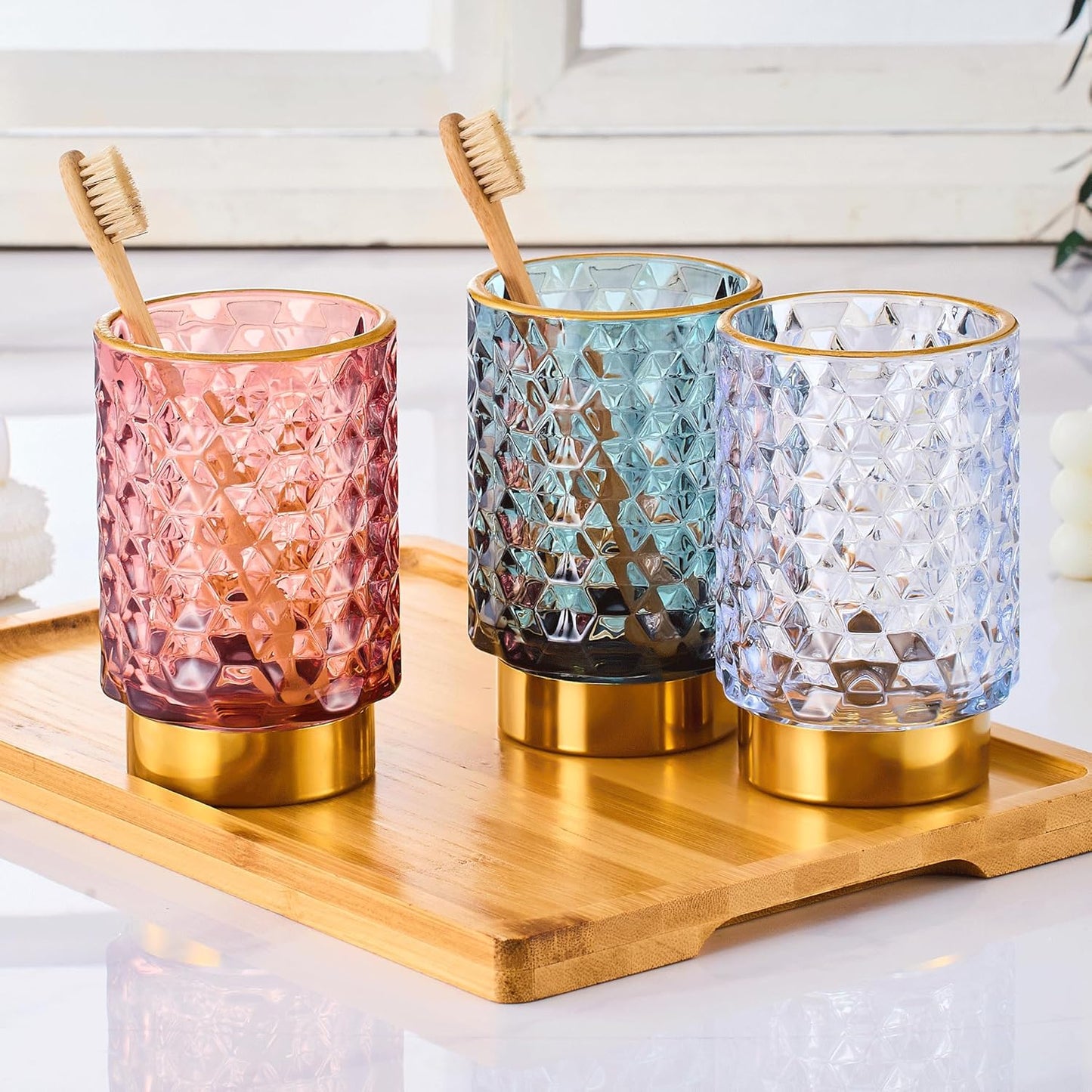 Makeup Brush Holder Organizer,Toothbrush Holders,Desk Pen Pencil Holder,Multifunctional Vintage Glass Brush Cup（A46-6-US）