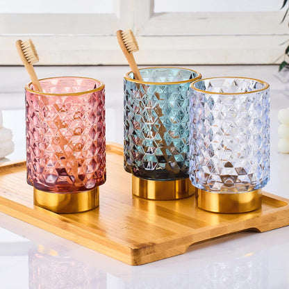 Makeup Brush Holder Organizer,Toothbrush Holders,Desk Pen Pencil Holder,Multifunctional Vintage Glass Brush Cup（A46-6-US）