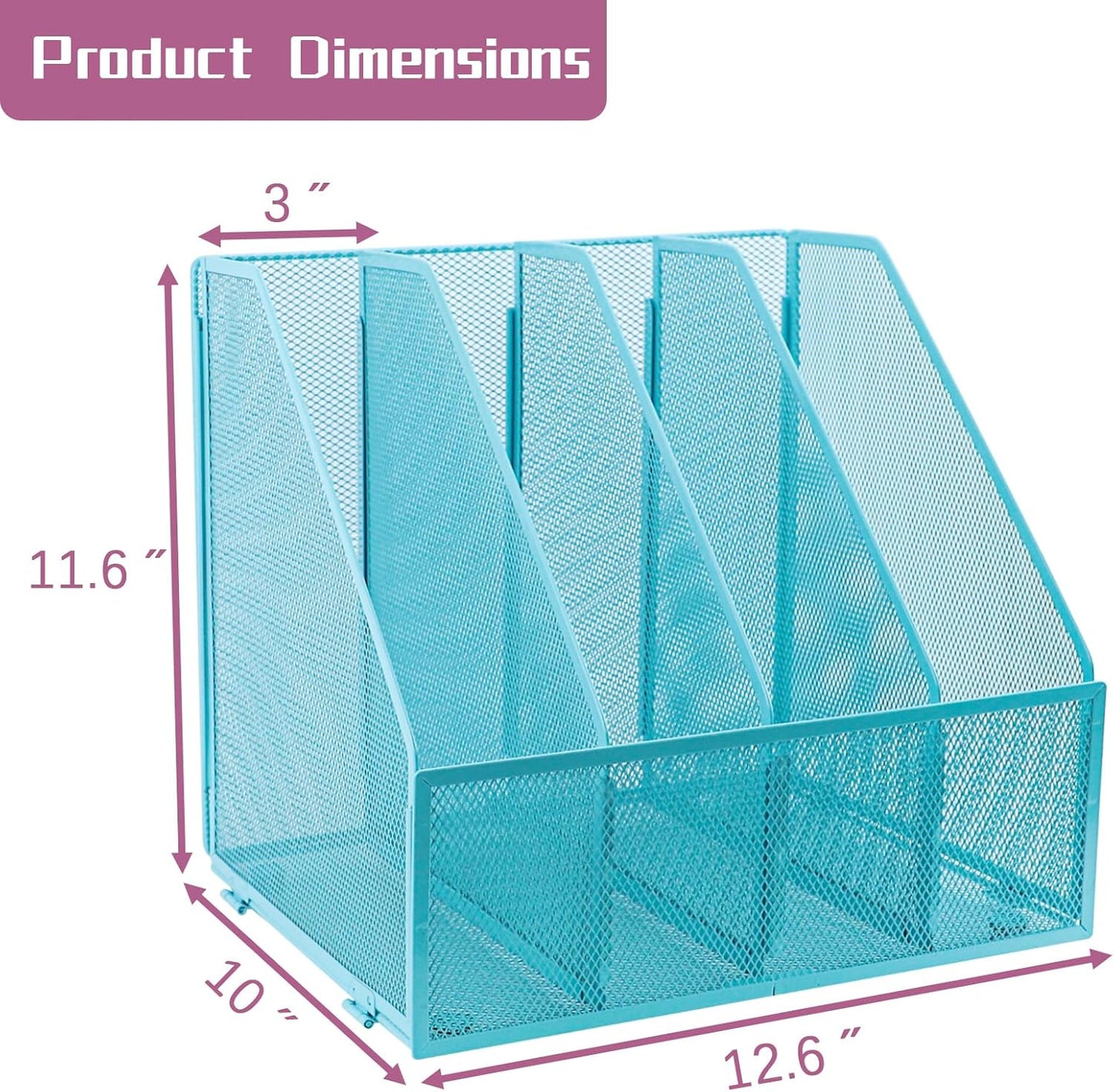 Desk Organizers, Metal Magazine File Holder with 5 Vertical Compartments Rack Binder File Organizer for Office Supplies, Home Workspace - Black