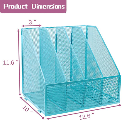 Desk Organizers, Metal Magazine File Holder with 5 Vertical Compartments Rack Binder File Organizer for Office Supplies, Home Workspace - Black