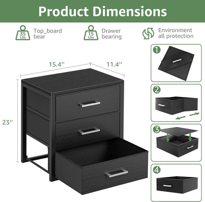 BOLUO Closet Drawers Black Fabric 3 Drawer Small Dresser for Closet Organizers and Storage Bedroom Dorm Modern