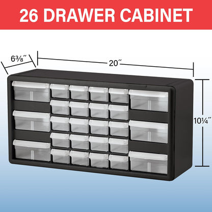 Akro-Mils 24-Drawer Plastic Drawer Storage Cabinet for Garage Organization, Bead Organizer, Building Bricks Storage, Teacher Toolbox, Makeup Organizer, 20" W x 6" D x 16" H, 10124 Black