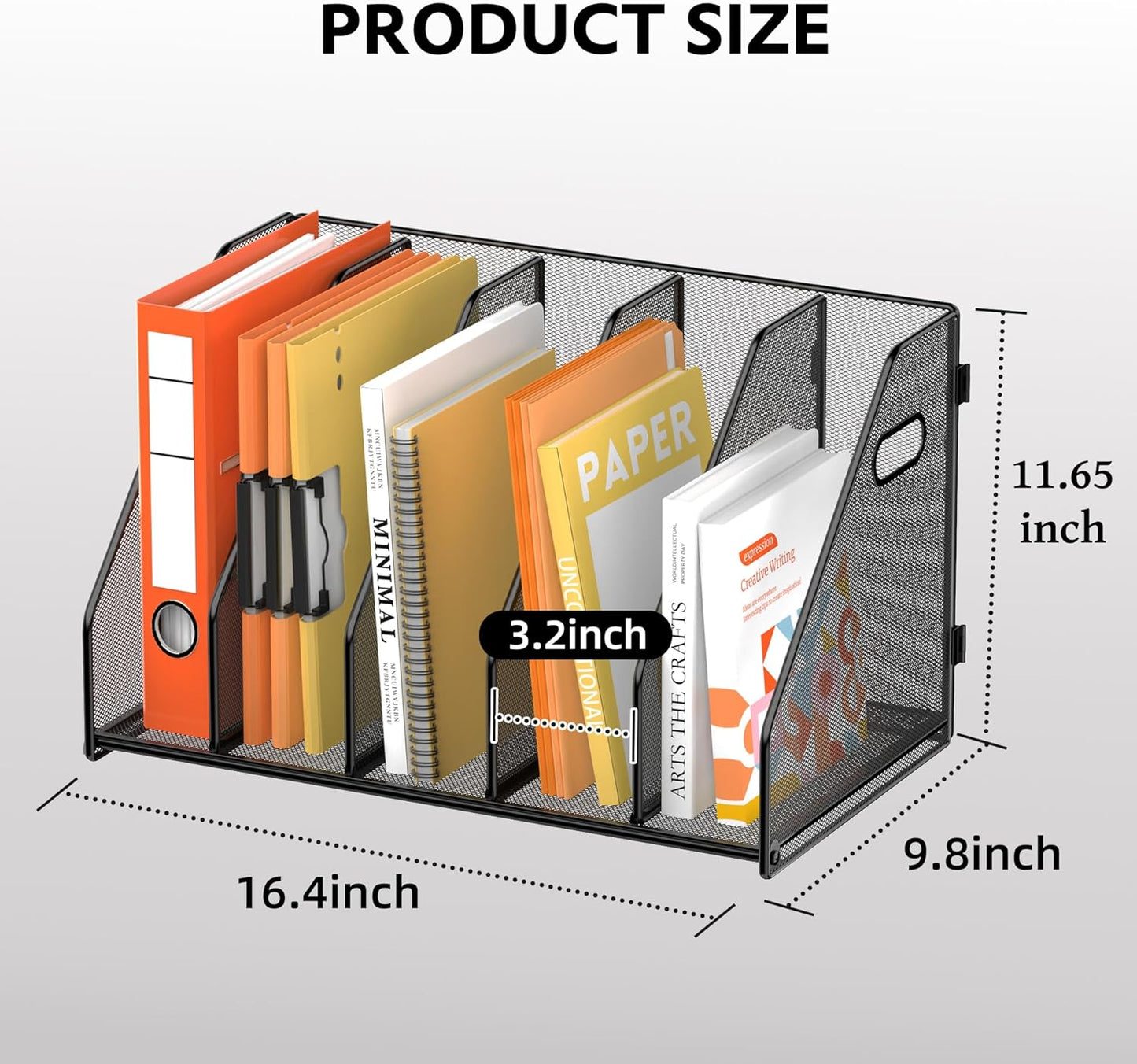 SUPEASY Binder Organizer, Magazine File Holder with 5 Vertical Compartments Rack, Metal Desk File Organizer & Binder Holders, Magazine Organizers for Office Desktop, Home, School, Classroom (Black)