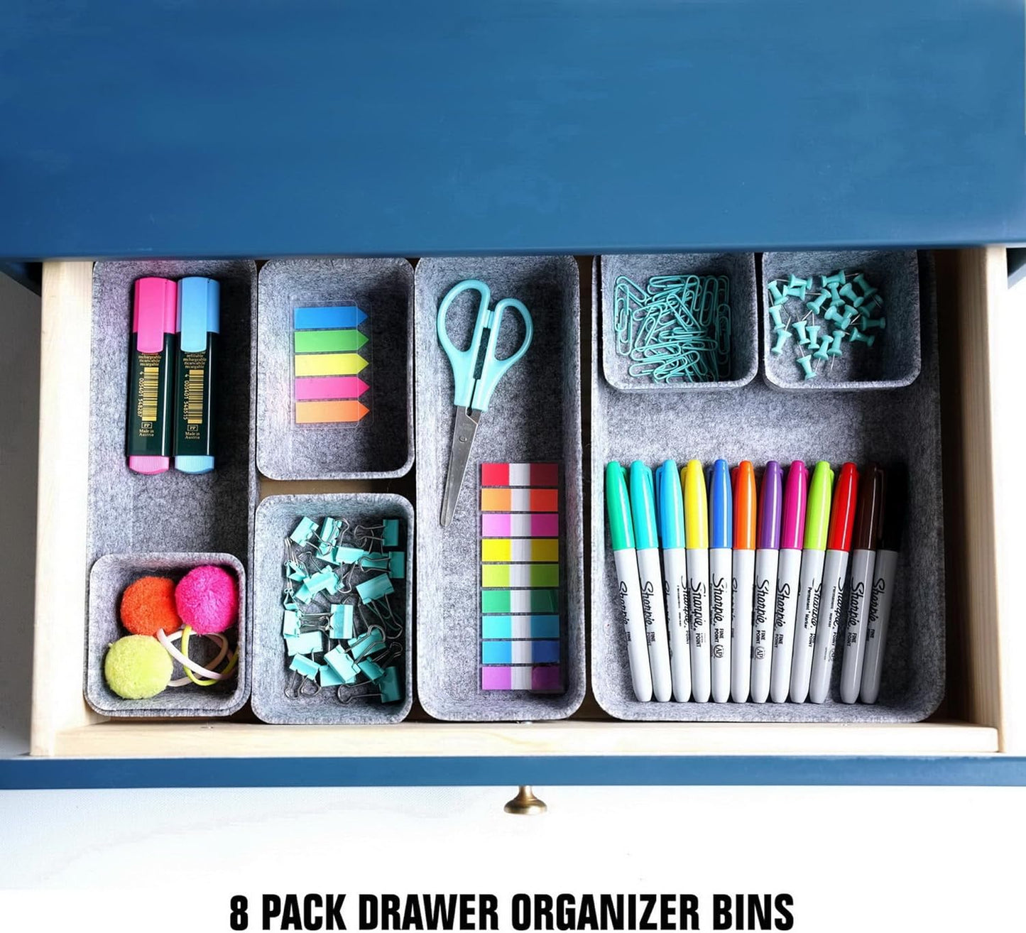 Welaxy Desk Drawer Organizer Tray Set, 8-Piece Office Drawer Organizers for Pens, Makeup, Keys, Crafts, Entryway Catchall, Decluttering Storage (Hot Pink)