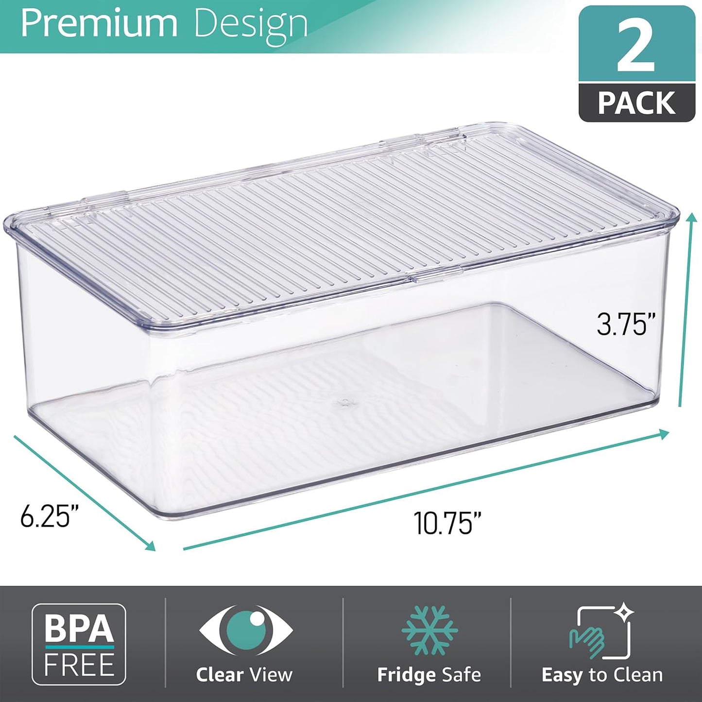 Sorbus Fridge Organizer & Pantry Storage with Lids- Clear Plastic Freezer Organizer Bins- MultiPurpose & Versatile Stackable Cabinet Organizers- Cosmetics,Office Supplies,Food Snack Organizers- 2 Pack