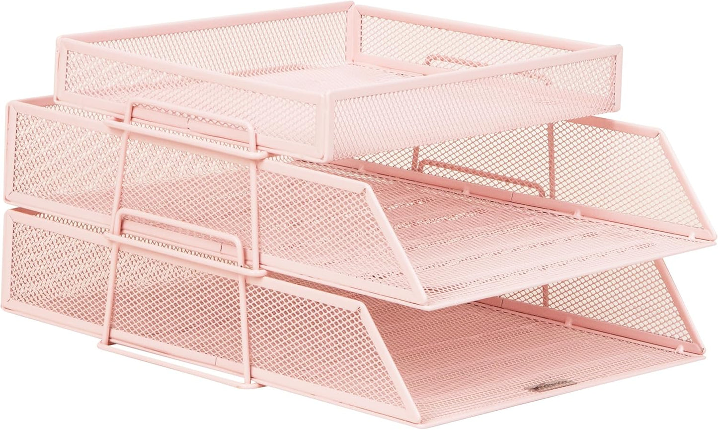 Mind Reader 2 Tier Paper Tray with Top Supply Compartment, Desktop File Organizer, Metal Mesh, Black