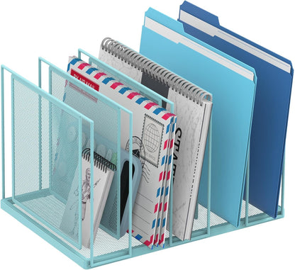 File Organizer for Desk, 5-Section Vertical File Sorter, Paper Holder Organizer Standing Metal File Folder for Office Home Classroom, Black