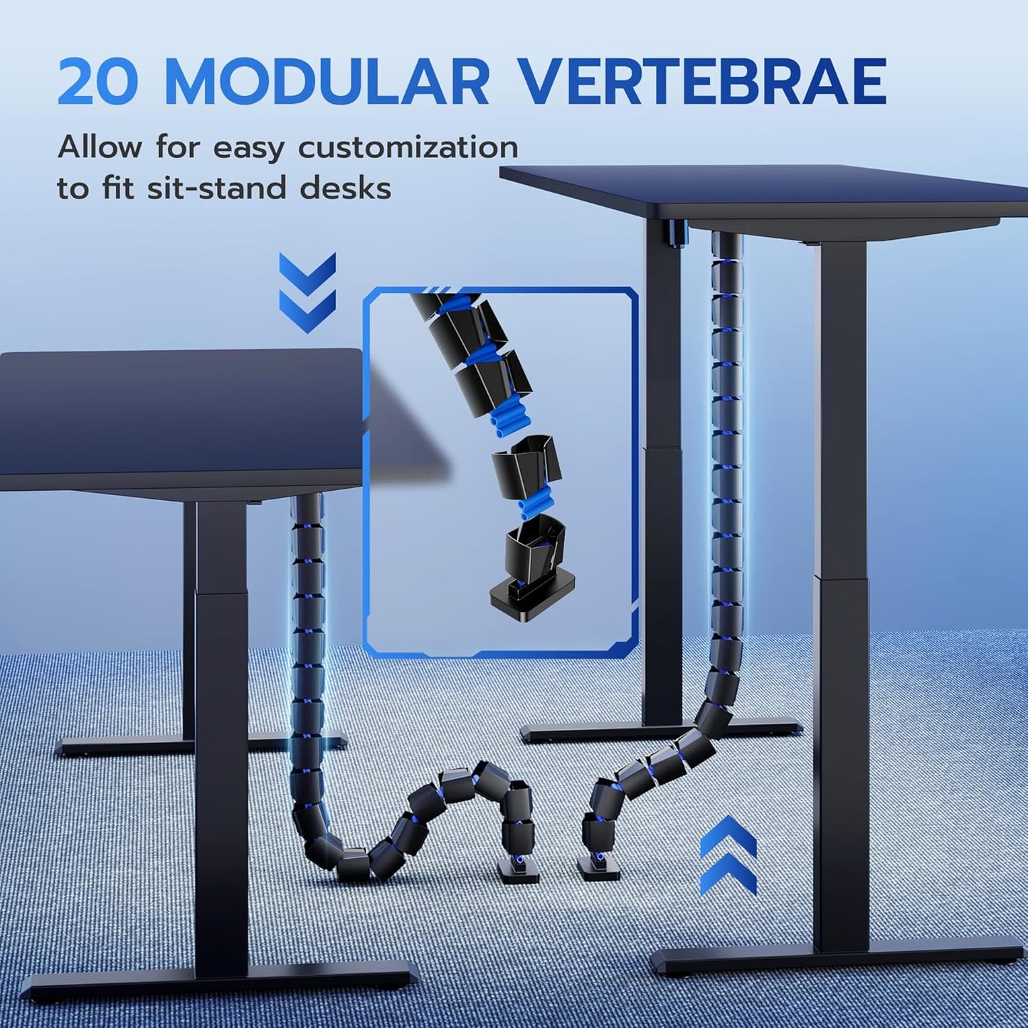 ARES WING Under Desk Cable Management Spine, Magnetic Vertebrae Cable Management for Standing Desk, Length Adjustable Cord Organizer with 20 Modular Vertebrae for Office and Gaming Desks, Red