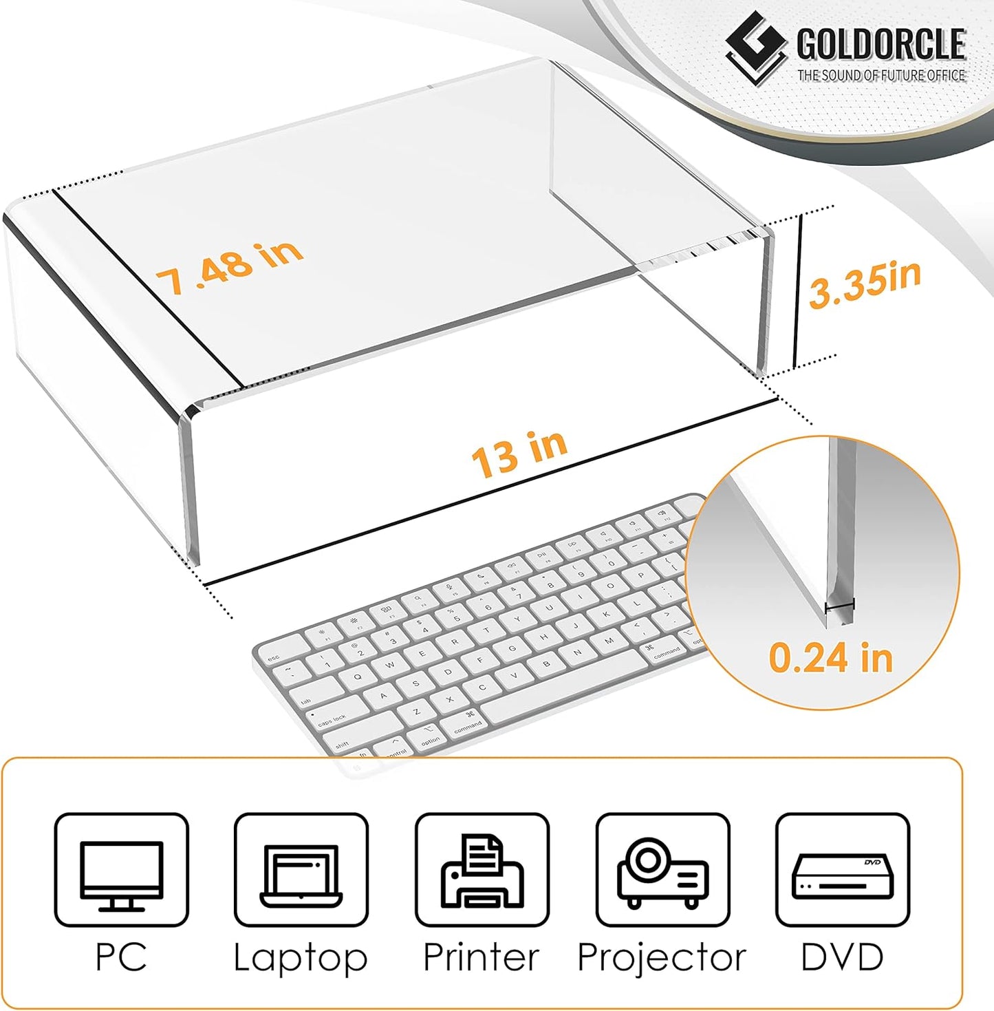 Acrylic Monitor Stand Riser Clear Computer Monitor Stand for Laptop PC Printer Computer Riser Acrylic Tray