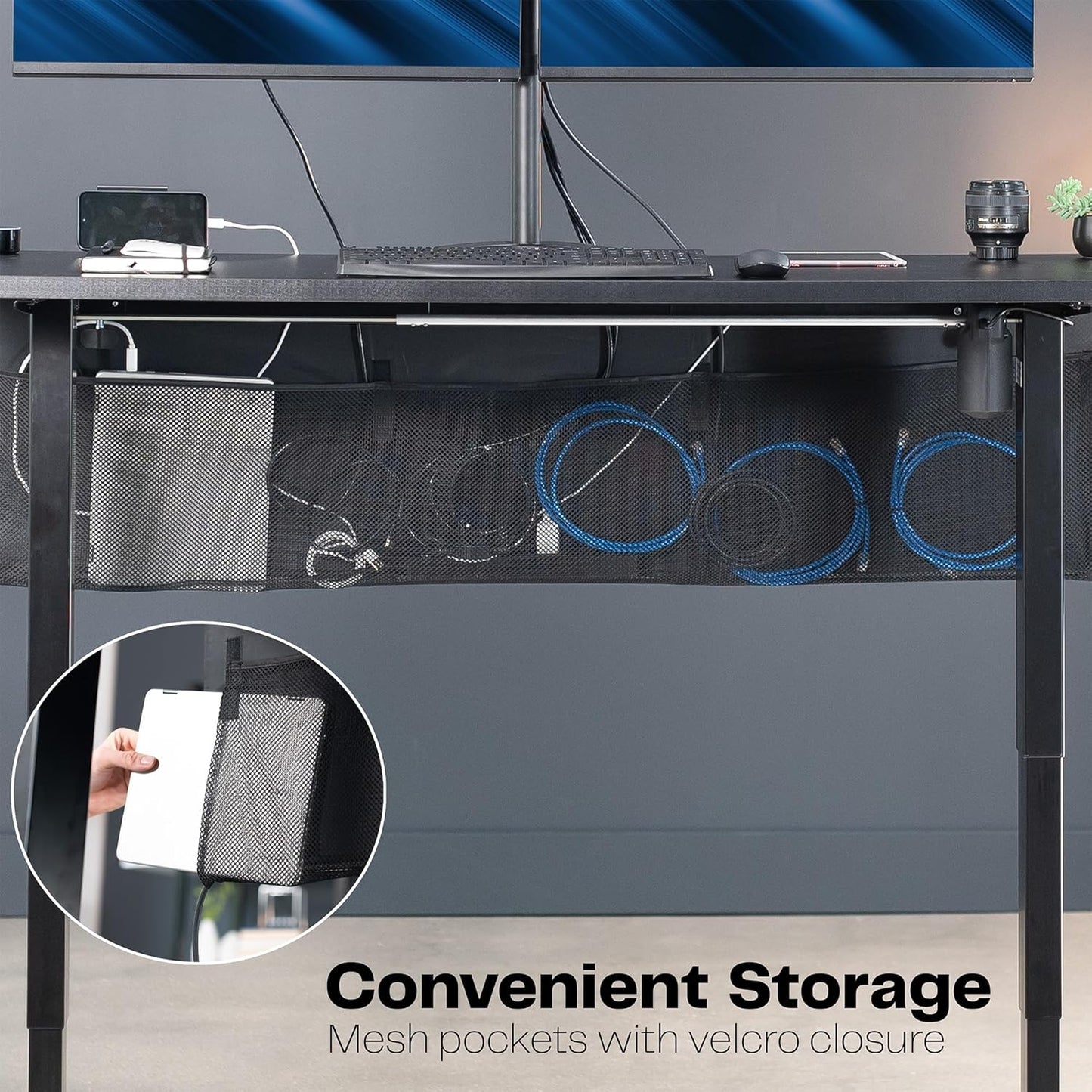 VIVO 48 Inch Clamp-on Privacy and Cable Management Organizer Sleeve, Wire Hider Kit Panel System, Desk Skirt, Black, DESK-SKIRT-48P