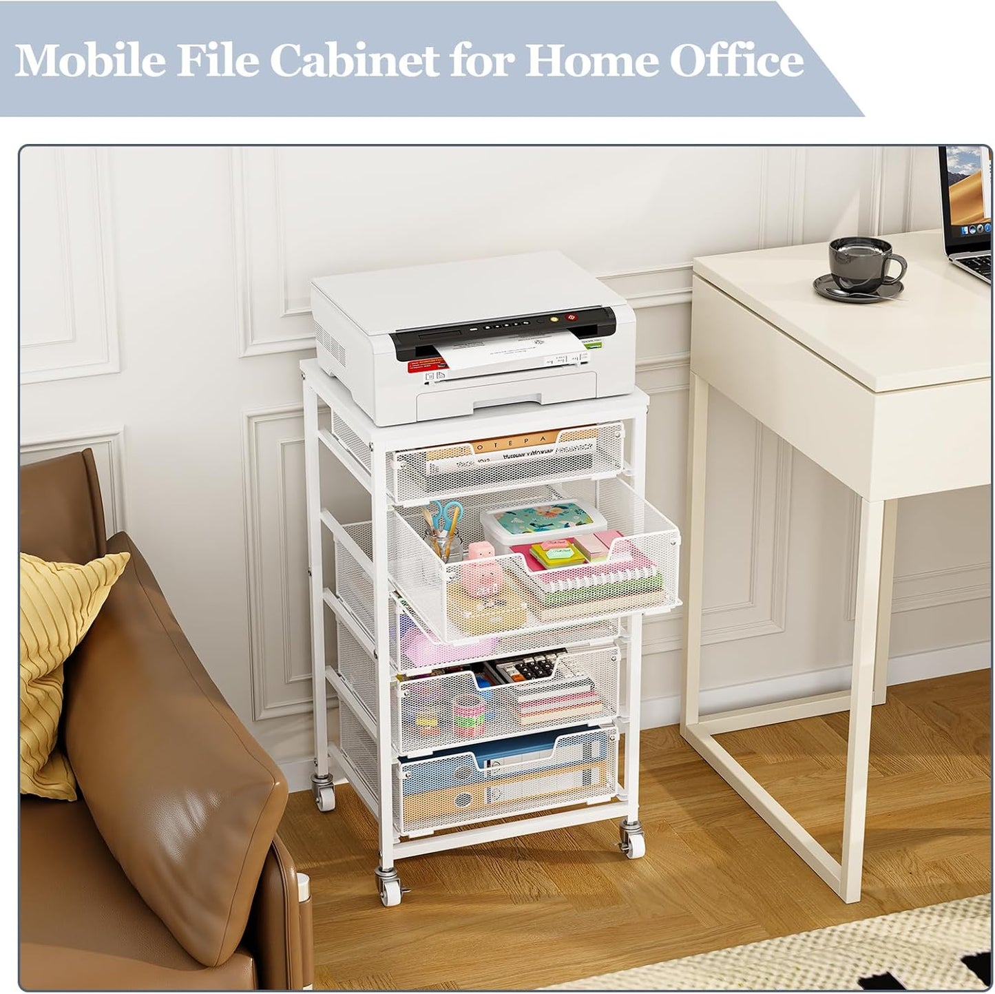Sbanmao Letter/Legal Rolling File Cart with 2 Storage Drawers, Under Desk Storage, Vertical Filing Cabinet for Home Office, Hanging File Folders Organizer, Mobile Utility Cart Printer Stand, Black