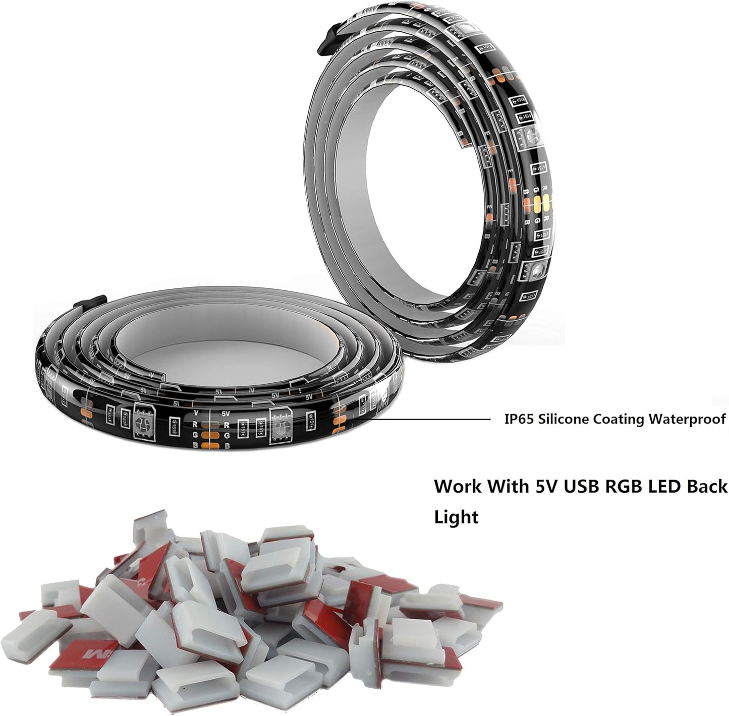 Threetwofour 100 Pack Double Installation LED Strip Light Mounting Bracket Self Adhesive LED Clips Only use for Width 8-10mm/0.31-0.39in Height<2.8mm/0.11in Indoor LED Strip Light with 102PCS Screws