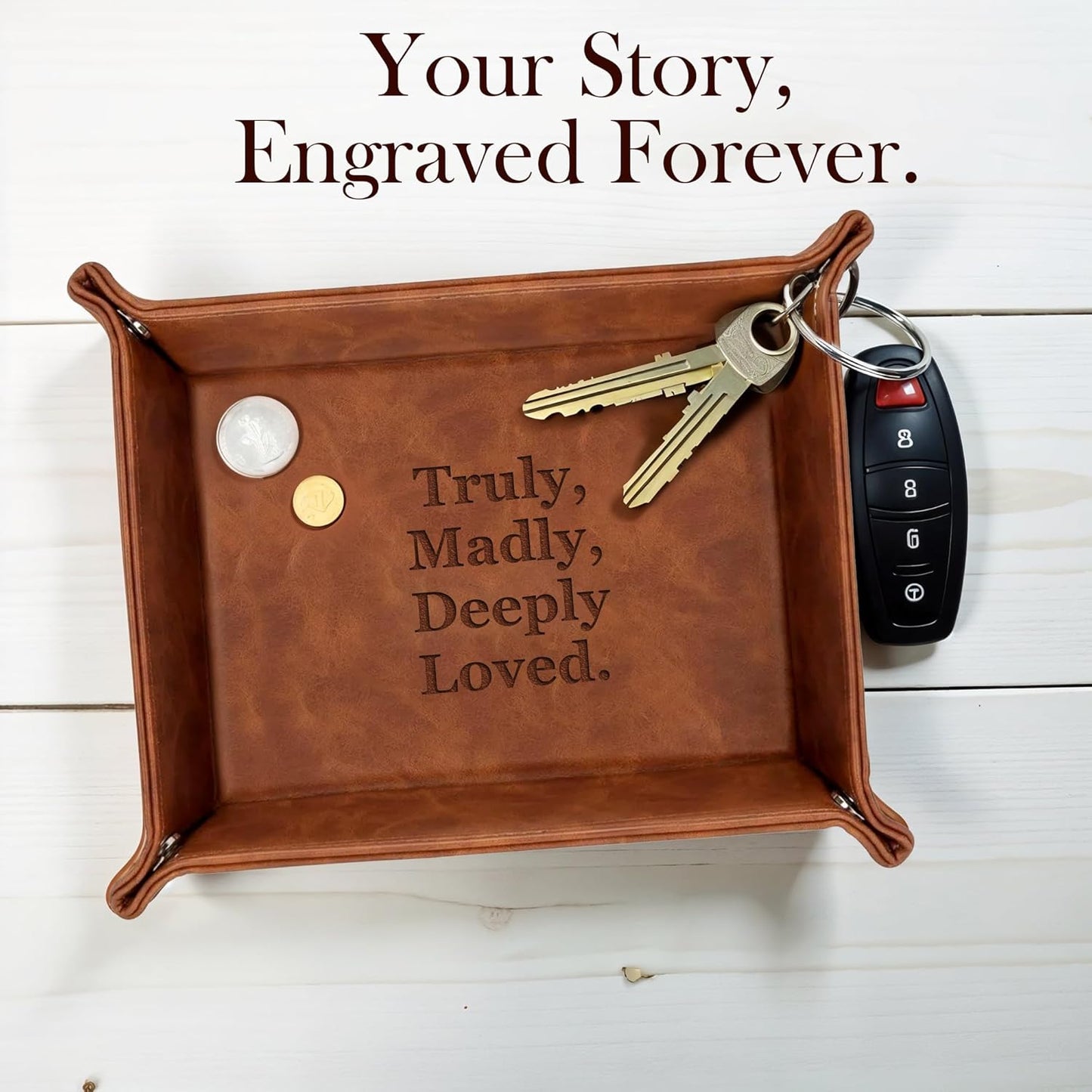 Personalized Engraved Leather Tray for Men with Engraved Name, PU Leather Valet Organizer for Dad, Custom Gift for Him, Custom Catchall Tray for Desk, Office, Accessories Travel Organizer for Men