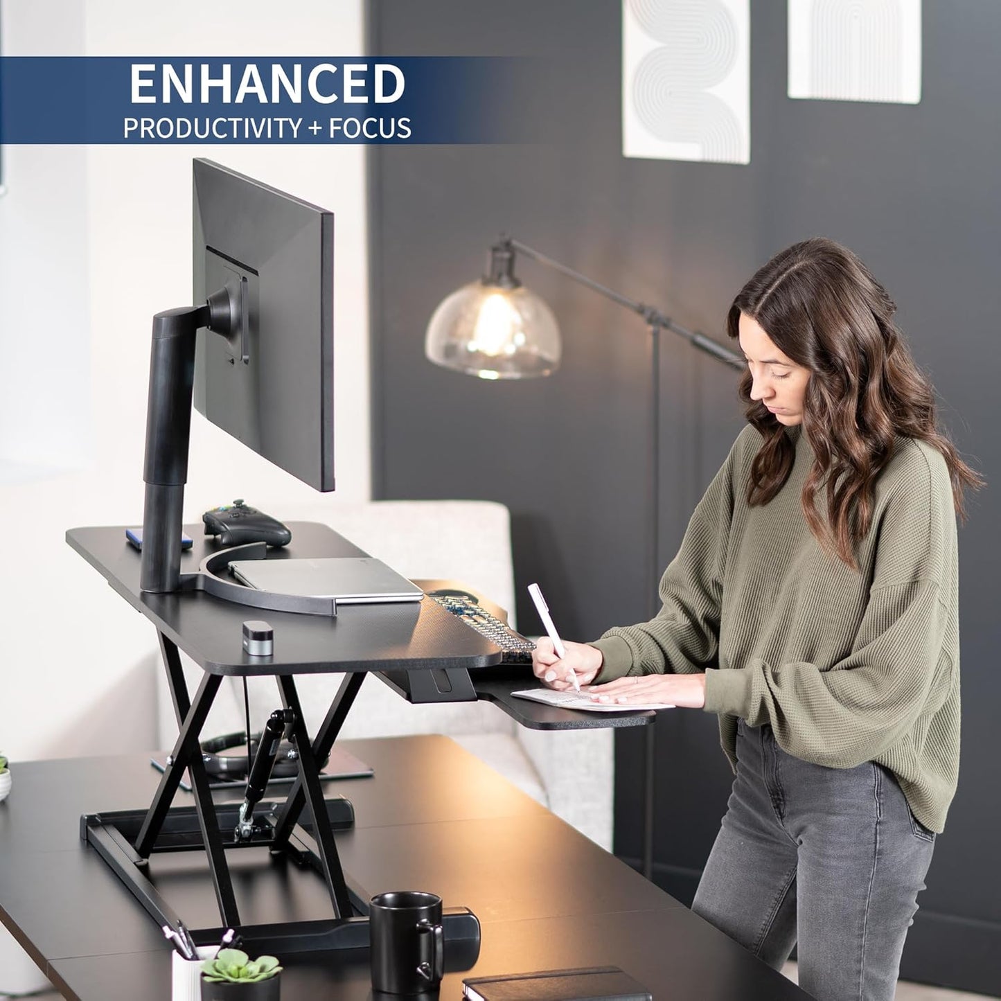 VIVO 26 inch Desk Converter, K Series, Height Adjustable Sit to Stand Riser, Dual Monitor and Laptop Workstation with Keyboard Tray, Black, DESK-V026KB
