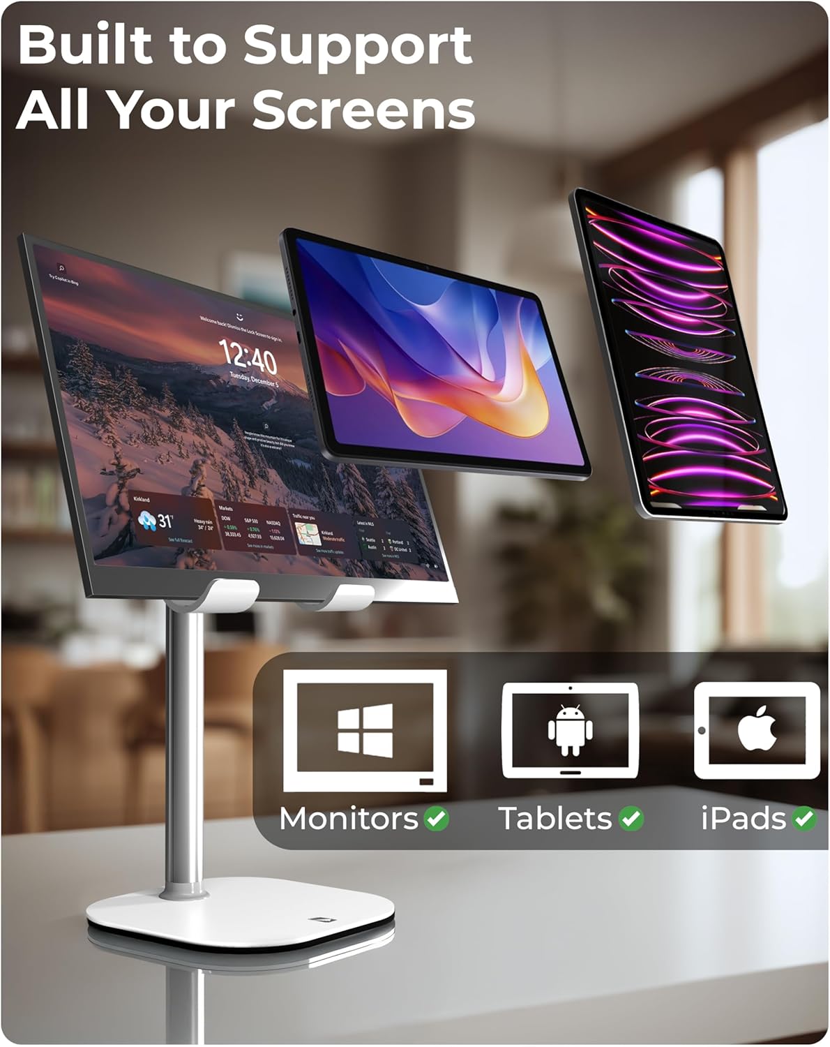 COOPER TabHolder, 7-10" Height Adjustable Tablet Stand, Premium iPad Stand for Desk, 270° Tilt iPad Holder for Desk, Tablet Holder, 15.6-17" Portable Monitor Support (Black)