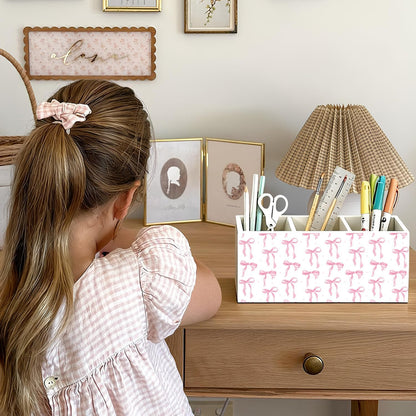 Purple Coquette Bow Pen Pencil Holder for Desk, Girly Office Decor, Preppy Purple Bow Aesthetic Wooden Box Sign Decorations for Girly Room Bedroom Dorm Office Desk Tabletop